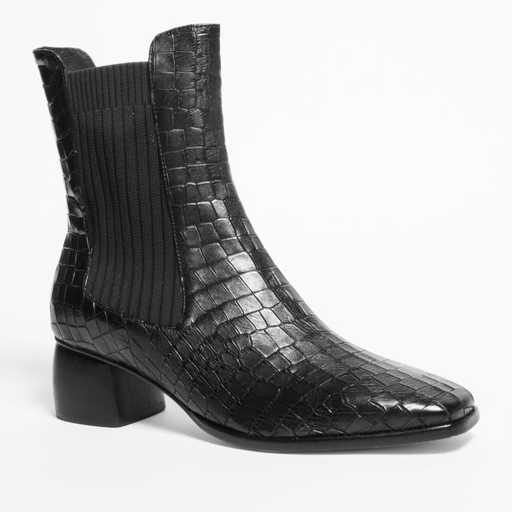 Bresley Perri Black Croc Print Ankle Boot front. Size 43 womens shoes