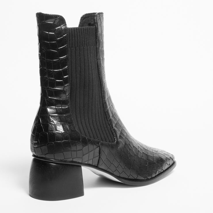 Bresley Perri Black Croc Print Ankle Boot back. Size 44 womens shoes