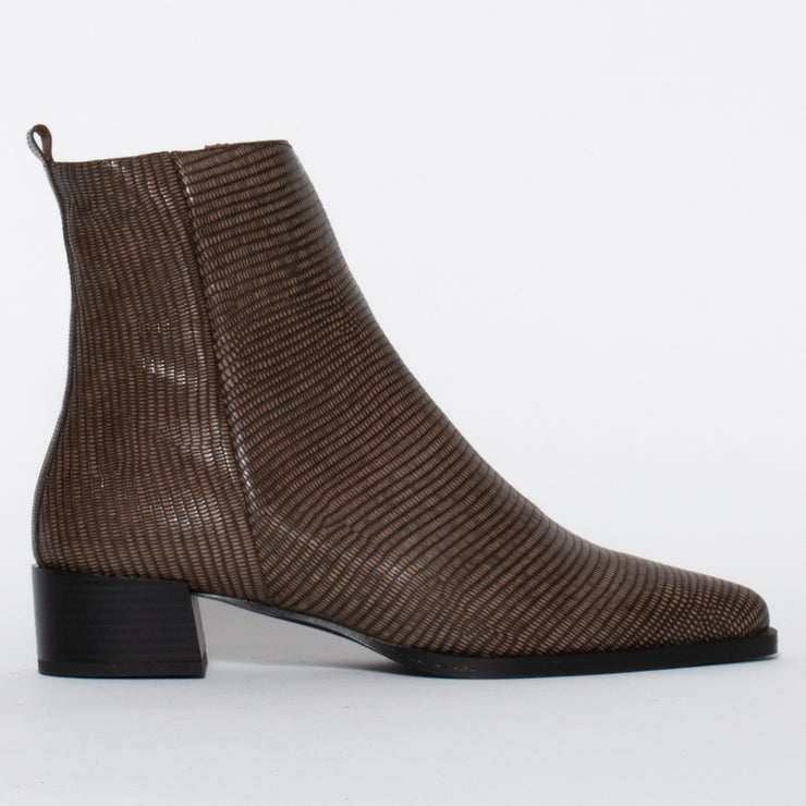 Dansi Santi Taupe Lizard Print Ankle Boot side. Size 42 women’s boots
