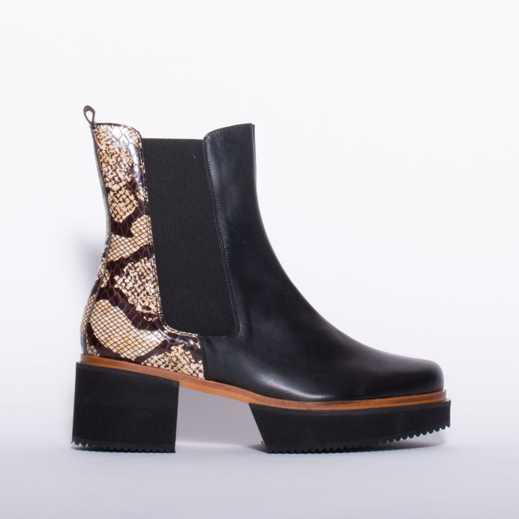 Dansi Silvino Black Snake Print Ankle Boot side. Size 42 womens shoes
