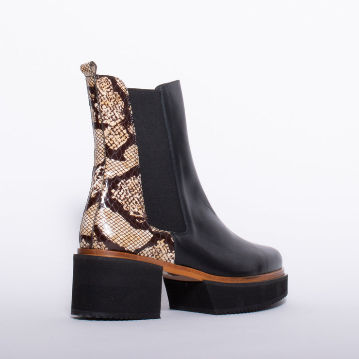 Dansi Silvino Black Snake Print Ankle Boot back. Size 44 womens shoes