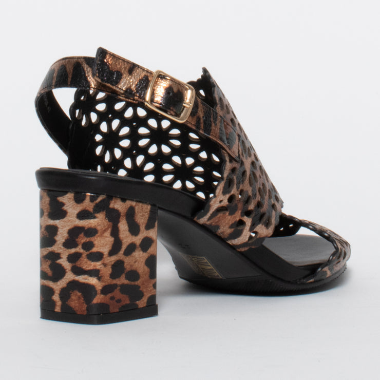 Bresley Sweeper Gold Leopard Print Sandal back. Size 44 womens shoes