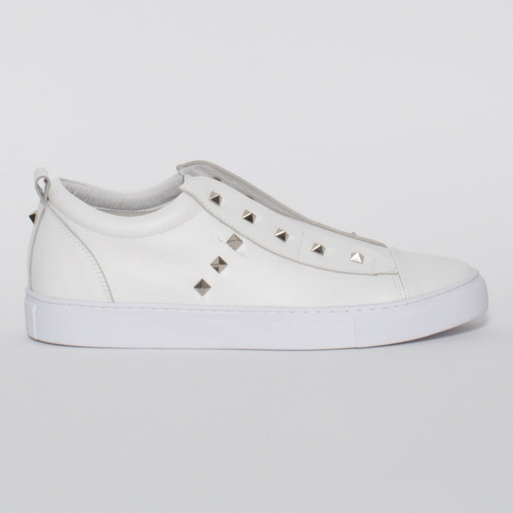 Minx Tino Stud White Silver Stud Sneaker side. Size 43 womens shoes