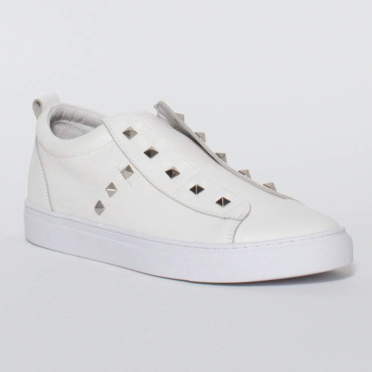 Minx Tino Stud White Silver Stud Sneaker front. Size 44 womens shoes