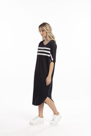 Model wearing Style X Lab Think Dress Black. Clothes for tall women