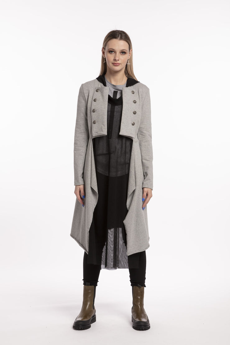 Tall woman wearing X Lab Coat Grey front view