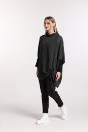 Beginnings polo top black for tall women side left view of model