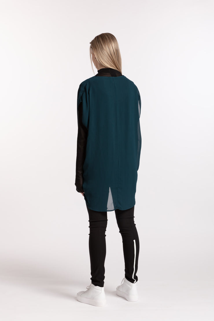 Back view of model wearing Stars Crossed Top Petrol for tall women