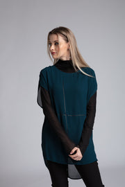 Close up of model wearing Stars Crossed Top Petrol