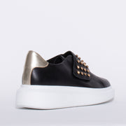 Minx Zena Stud Black Gold Sneaker back. Size 44 womens shoes