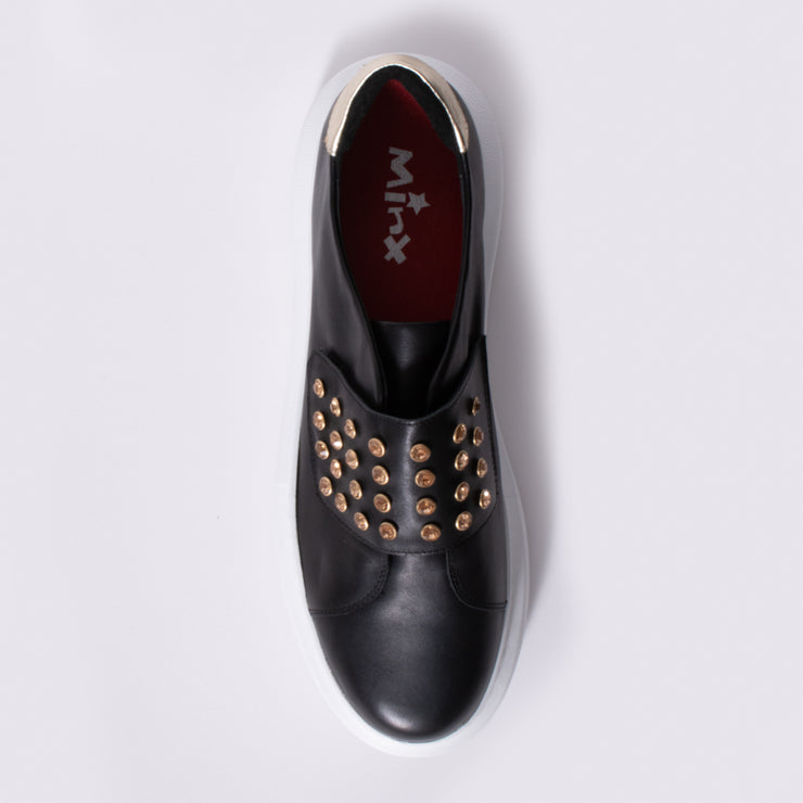 Minx Zena Stud Black Gold Sneaker top. Size 46 womens shoes