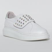 Minx Zena Stud on Tessa White Silver sneakers front. Size 43 womens shoes