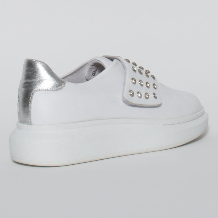 Minx Zena Stud on Tessa White Silver sneakers back. Size 44 womens shoes