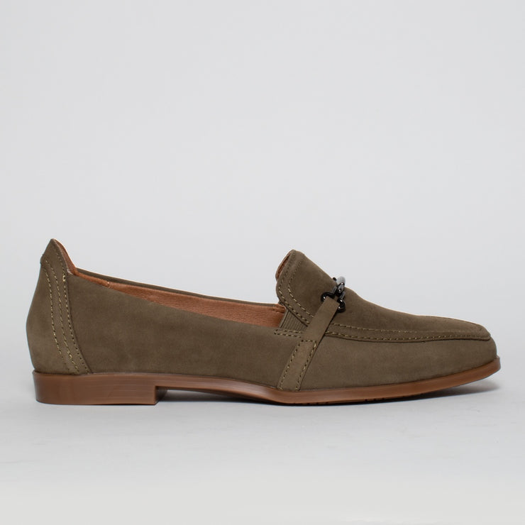 Hush Puppies Zippo Sage Nubuck Loafer side. Size 10 womens shoes