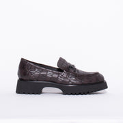 Minx Bite Marks Cocoa Check Loafer side. Size 43 womens shoes