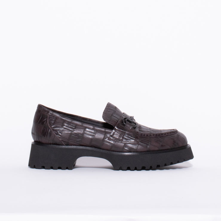 Minx Bite Marks Cocoa Check Loafer side. Size 43 womens shoes