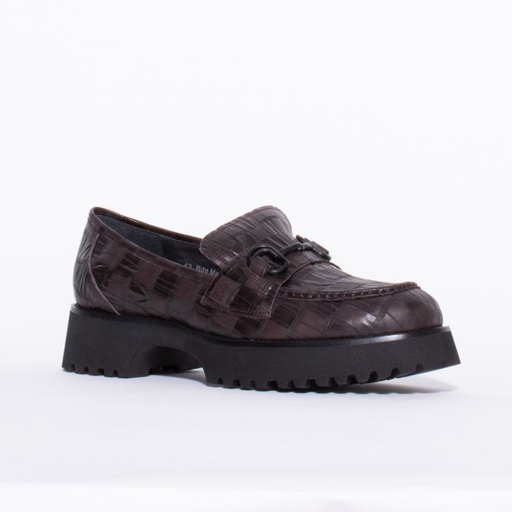 Minx Bite Marks Cocoa Check Loafer front. Size 44 womens shoes