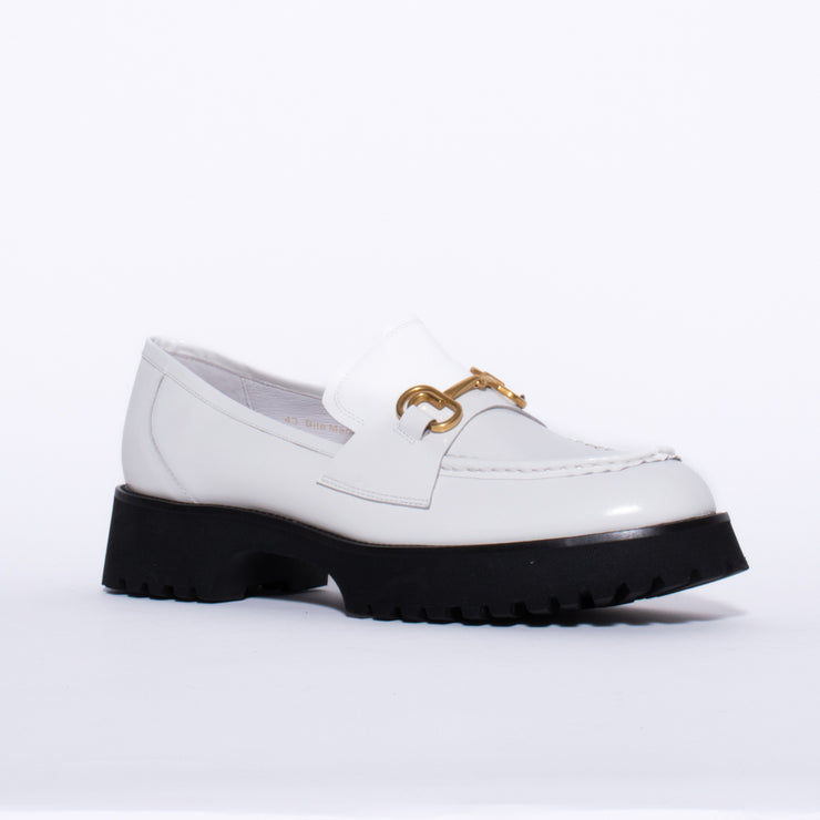 Minx Bite Marks White Hi Shine Loafer Shoe front. Size 44 womens shoes