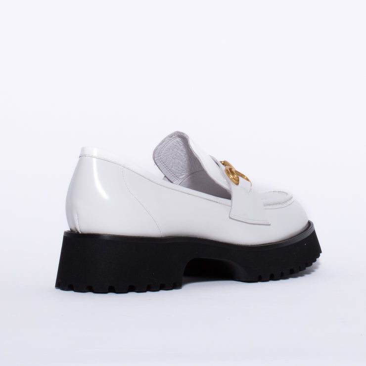 Minx Bite Marks White Hi Shine Loafer Shoe back. Size 45 womens shoes