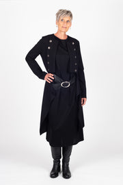 Tall model wearing X Lab Coat Black, front