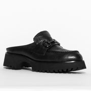 Minx Half Bite Black Croc Print Mule shoe front. Size 44 womens shoes