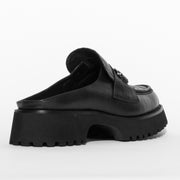 Minx Half Bite Black Croc Print Mule shoe back. Size 45 womens shoes