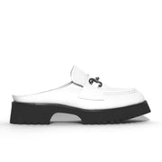Minx Half Bite White Hi Shine Mule Shoe side. Size 43 womens shoes
