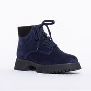 Minx Tommy Indigo Suede Ankle Boot front. Size 44 womens shoes