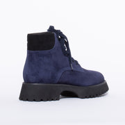 Minx Tommy Indigo Suede Ankle Boot back. Size 45 womens shoes